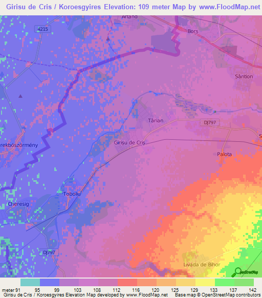 Girisu de Cris / Koroesgyires,Romania Elevation Map