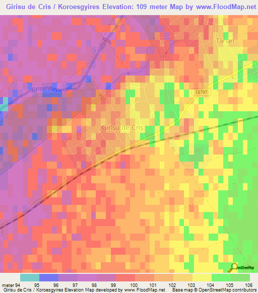 Girisu de Cris / Koroesgyires,Romania Elevation Map