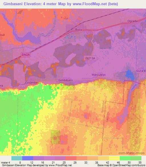 Gimbasani,Romania Elevation Map