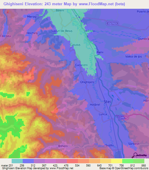 Ghighiseni,Romania Elevation Map