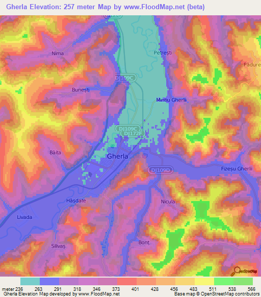 Gherla,Romania Elevation Map