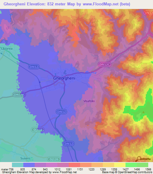 Gheorgheni,Romania Elevation Map