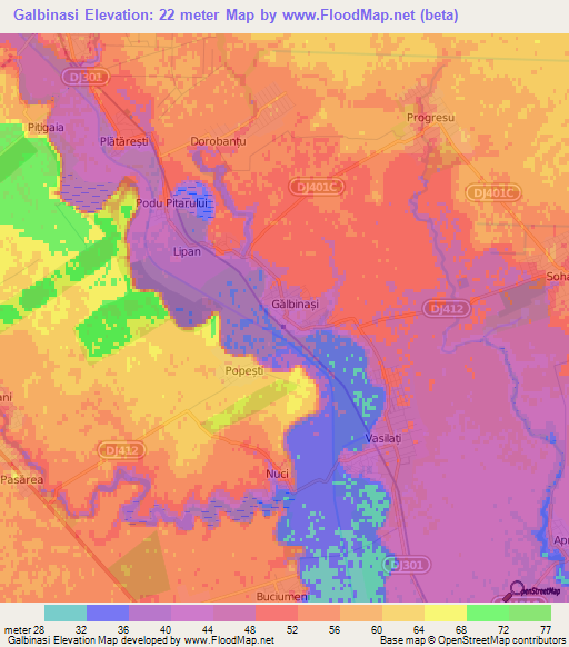 Galbinasi,Romania Elevation Map