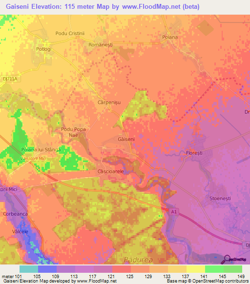 Gaiseni,Romania Elevation Map