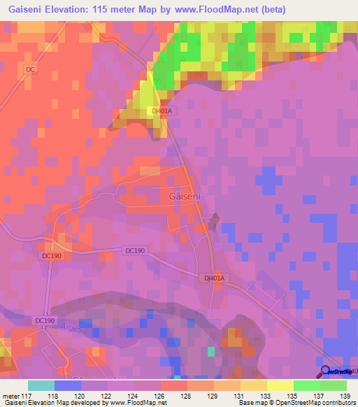 Gaiseni,Romania Elevation Map