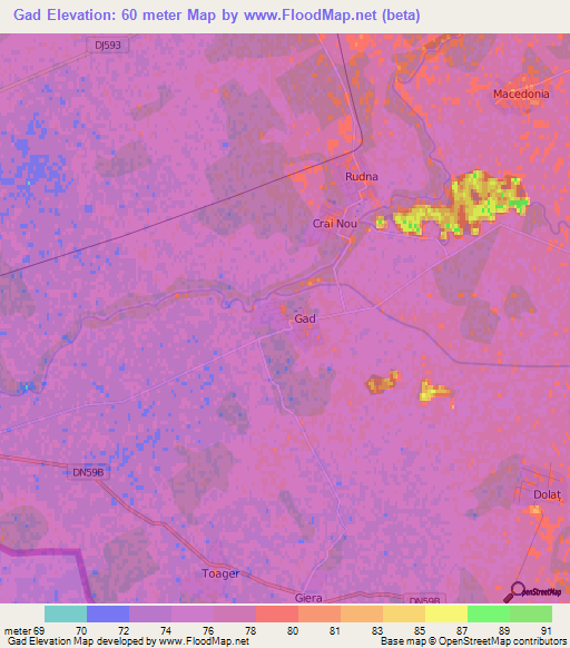 Gad,Romania Elevation Map