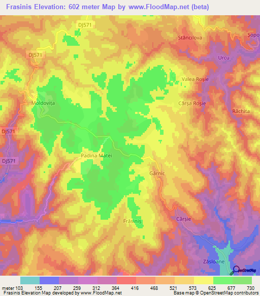 Frasinis,Romania Elevation Map