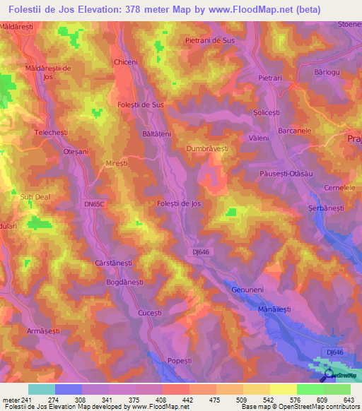 Folestii de Jos,Romania Elevation Map