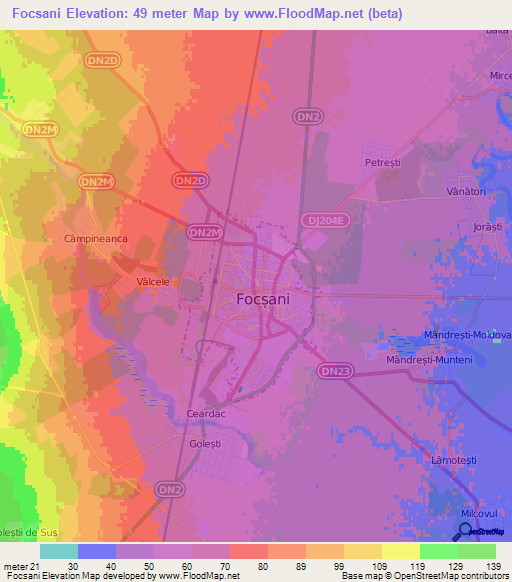 Focsani,Romania Elevation Map