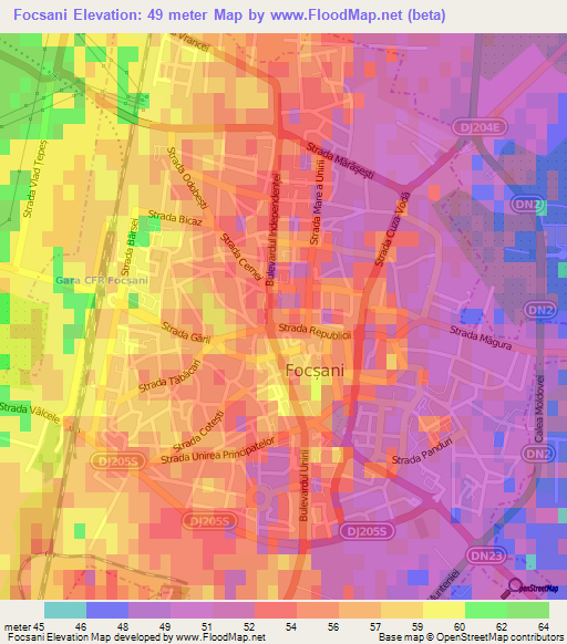 Focsani,Romania Elevation Map