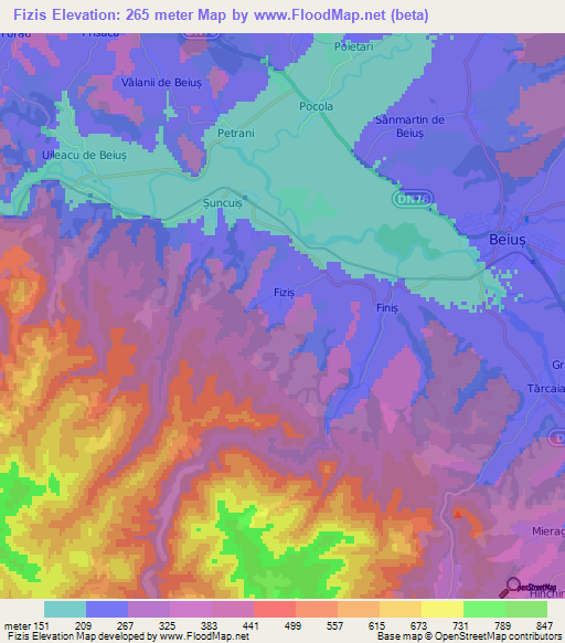 Fizis,Romania Elevation Map