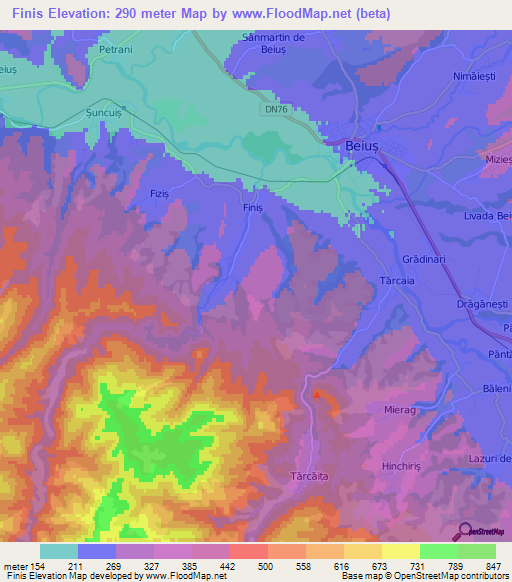 Finis,Romania Elevation Map