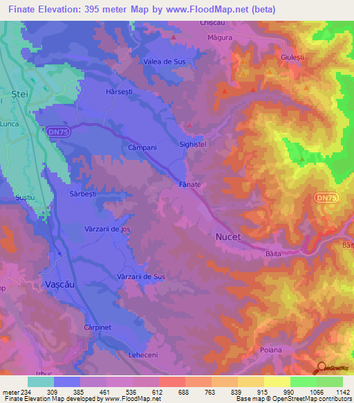 Finate,Romania Elevation Map