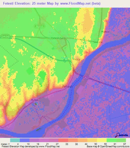 Fetesti,Romania Elevation Map