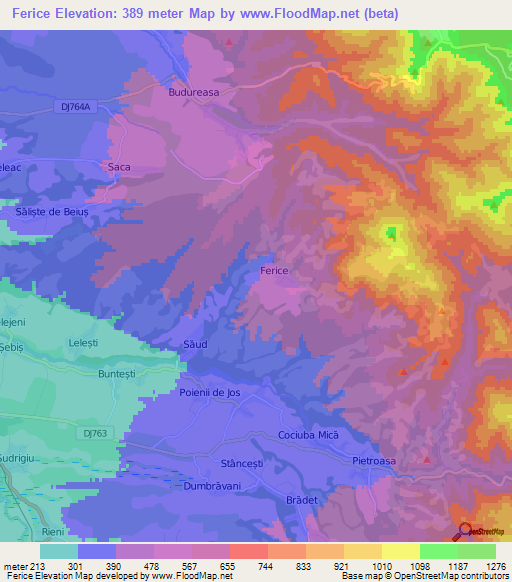 Ferice,Romania Elevation Map