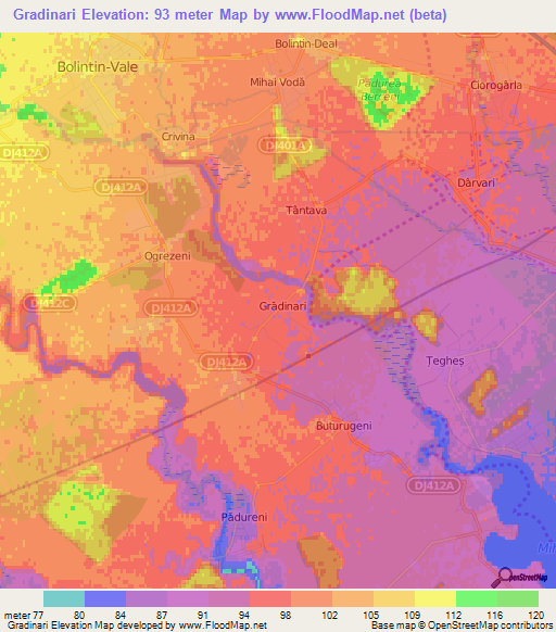 Gradinari,Romania Elevation Map