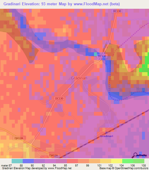 Gradinari,Romania Elevation Map