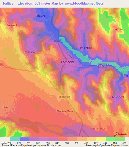 Falticeni,Romania Elevation Map