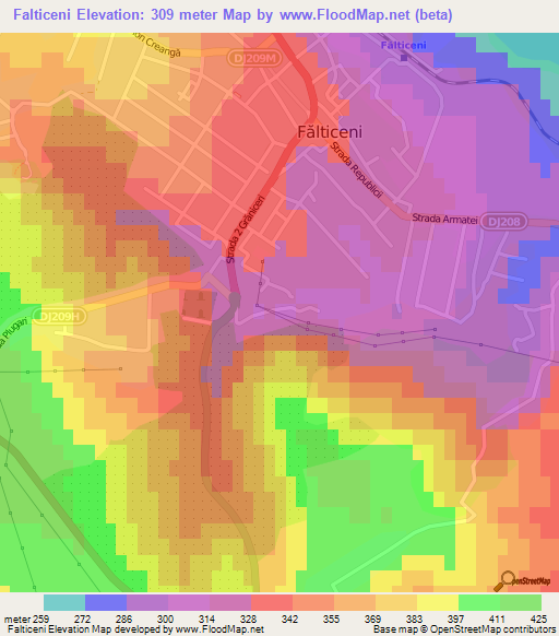 Falticeni,Romania Elevation Map