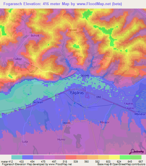 Fogarasch,Romania Elevation Map