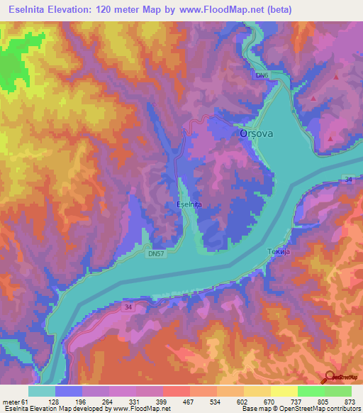 Eselnita,Romania Elevation Map