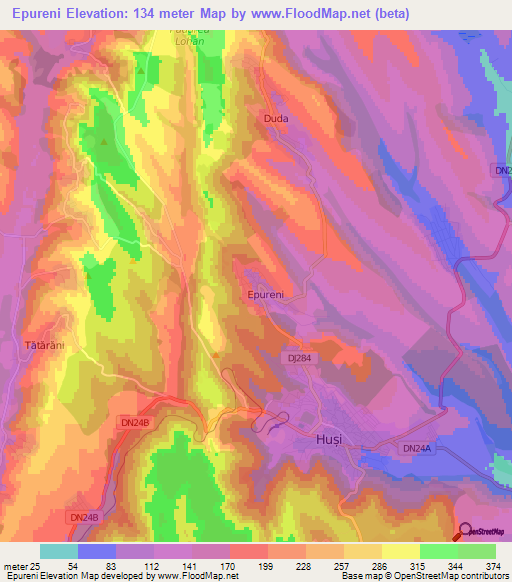 Epureni,Romania Elevation Map