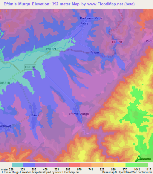 Eftimie Murgu,Romania Elevation Map