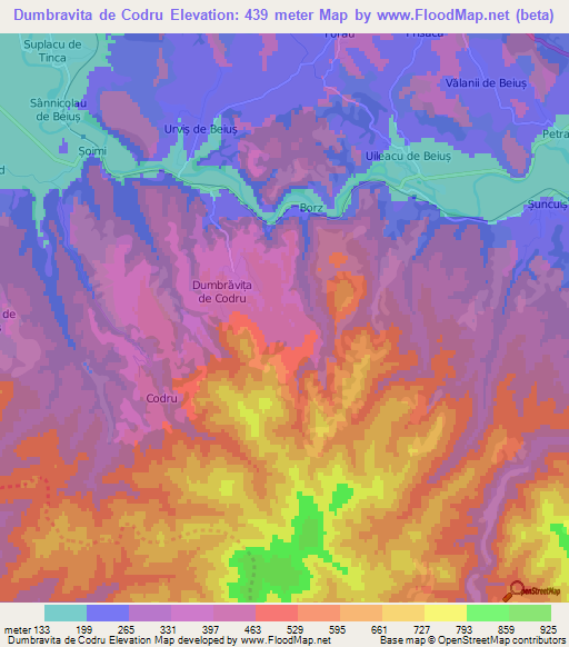 Dumbravita de Codru,Romania Elevation Map