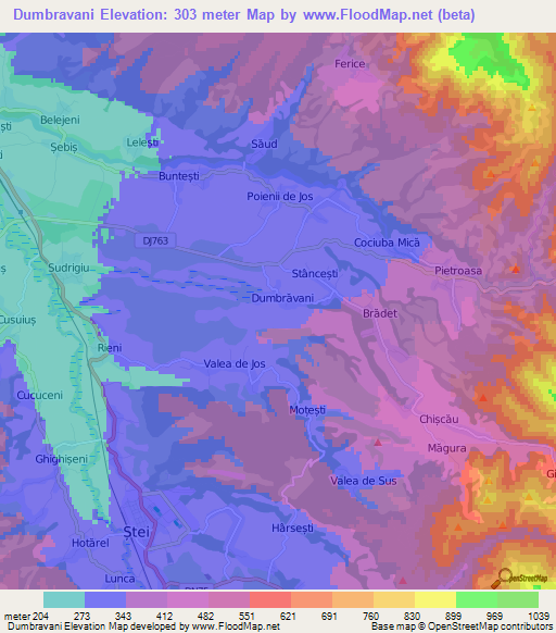 Dumbravani,Romania Elevation Map