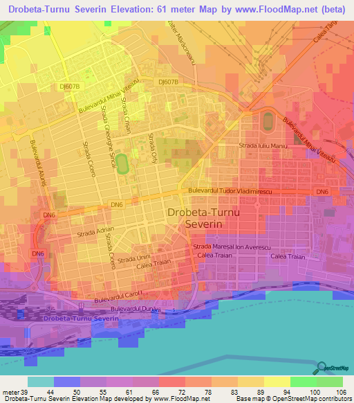 Drobeta-Turnu Severin,Romania Elevation Map