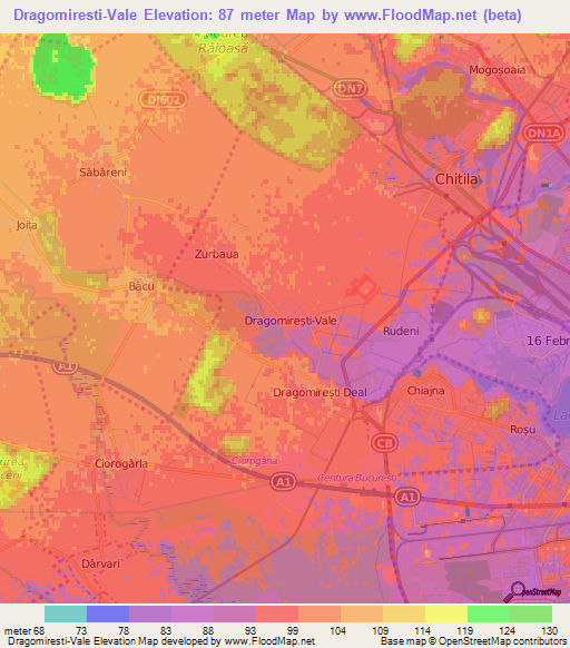 Dragomiresti-Vale,Romania Elevation Map