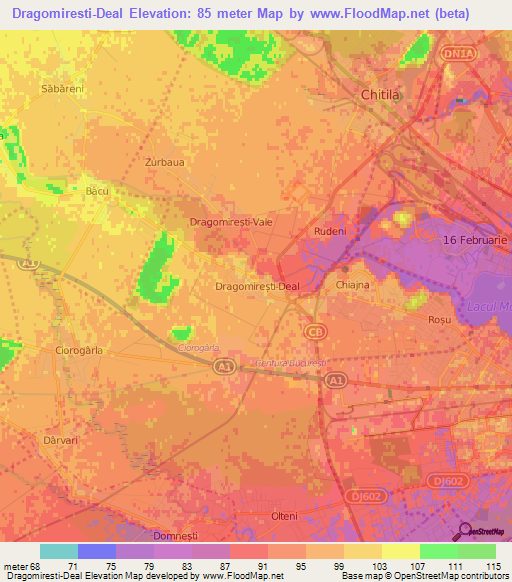 Dragomiresti-Deal,Romania Elevation Map