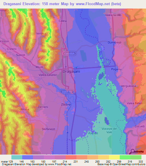 Dragasani,Romania Elevation Map