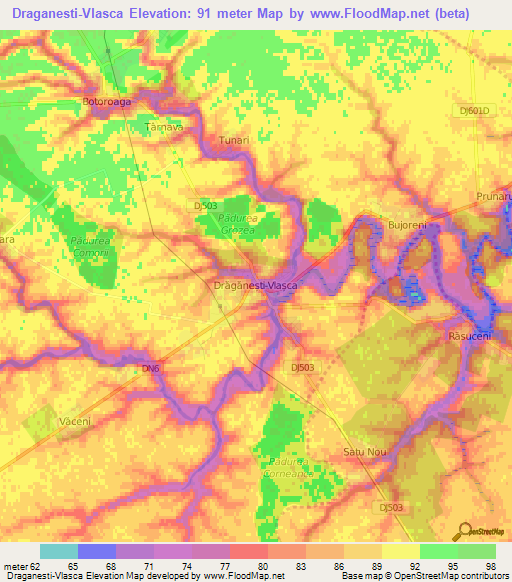 Draganesti-Vlasca,Romania Elevation Map