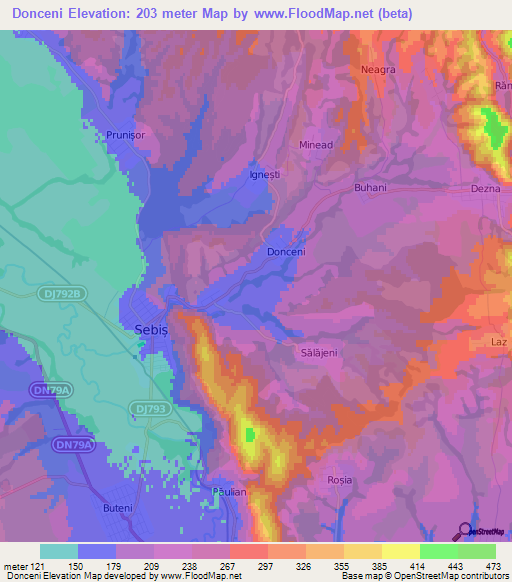 Donceni,Romania Elevation Map