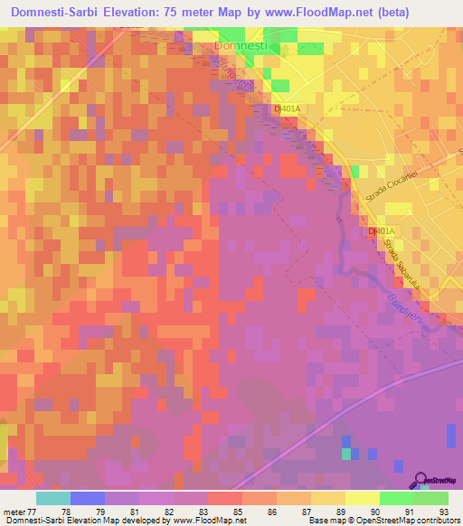 Domnesti-Sarbi,Romania Elevation Map