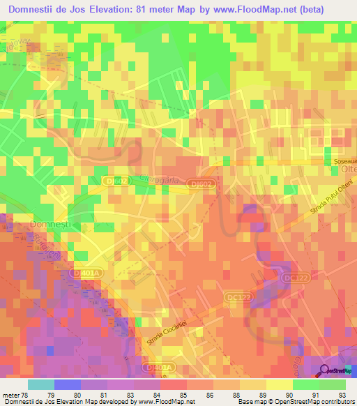 Domnestii de Jos,Romania Elevation Map