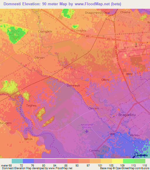 Domnesti,Romania Elevation Map