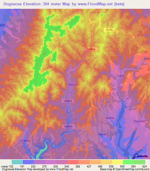 Dognecea,Romania Elevation Map