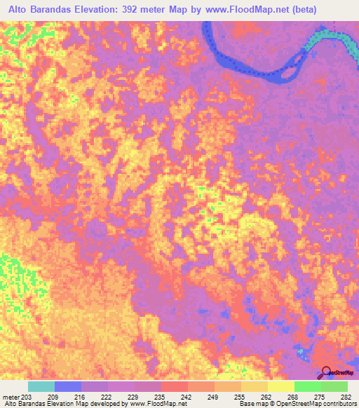 Alto Barandas,Colombia Elevation Map