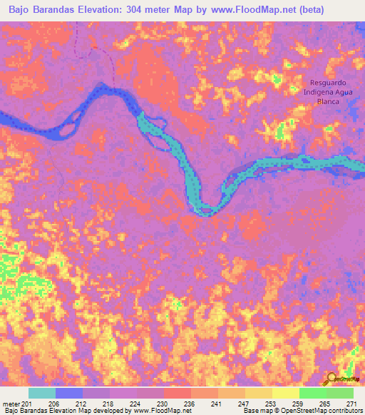 Bajo Barandas,Colombia Elevation Map