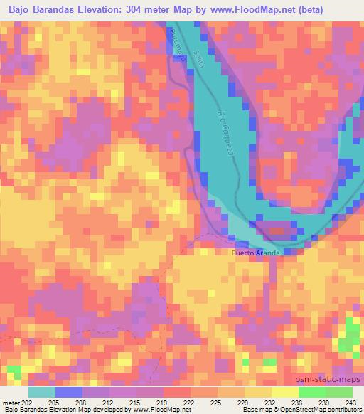 Bajo Barandas,Colombia Elevation Map