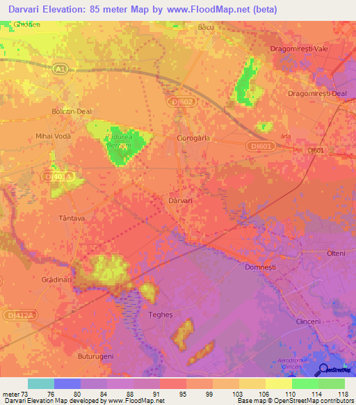 Darvari,Romania Elevation Map