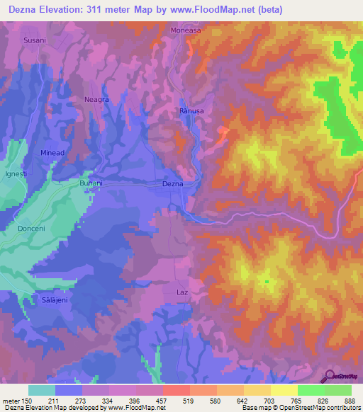 Dezna,Romania Elevation Map