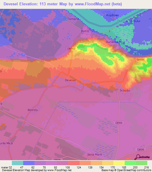 Devesel,Romania Elevation Map