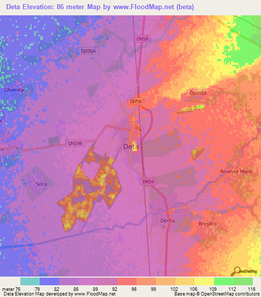 Deta,Romania Elevation Map