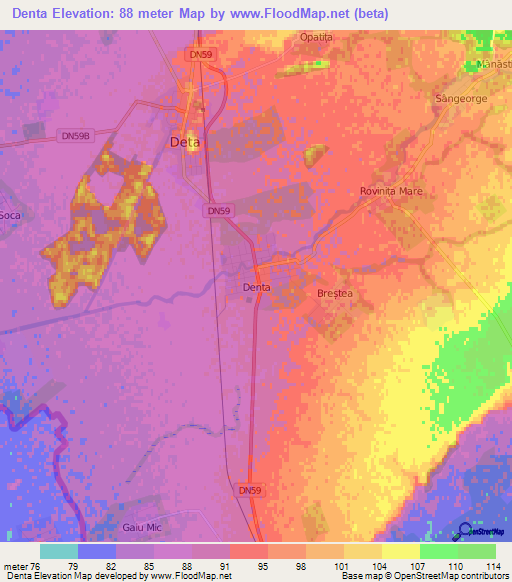 Denta,Romania Elevation Map