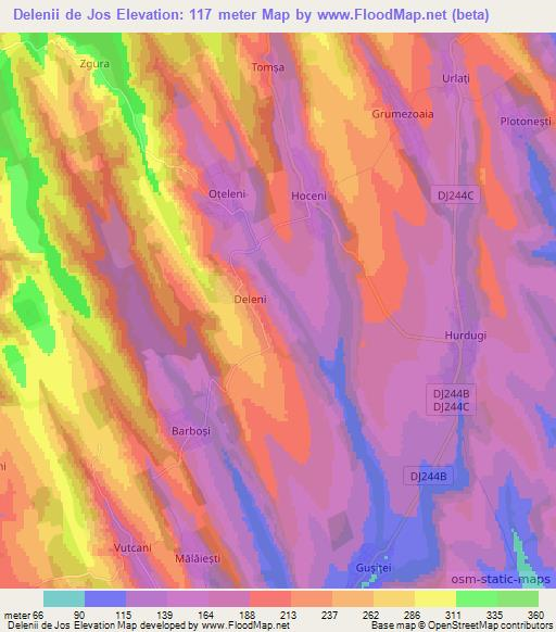 Delenii de Jos,Romania Elevation Map