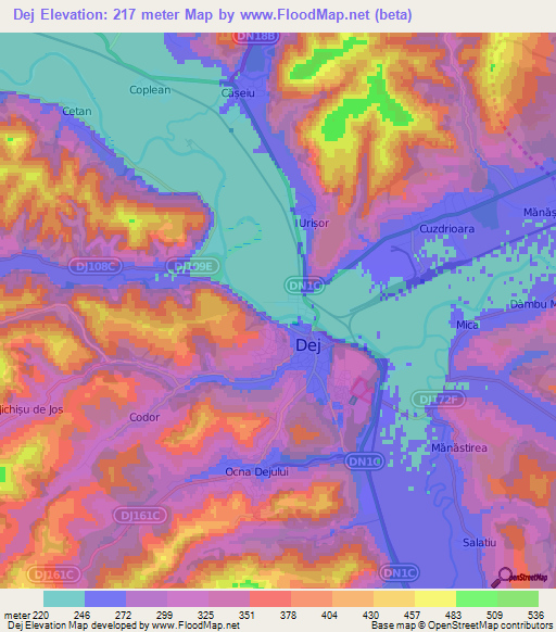 Dej,Romania Elevation Map