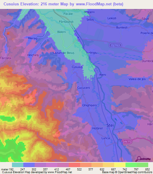 Cusuius,Romania Elevation Map